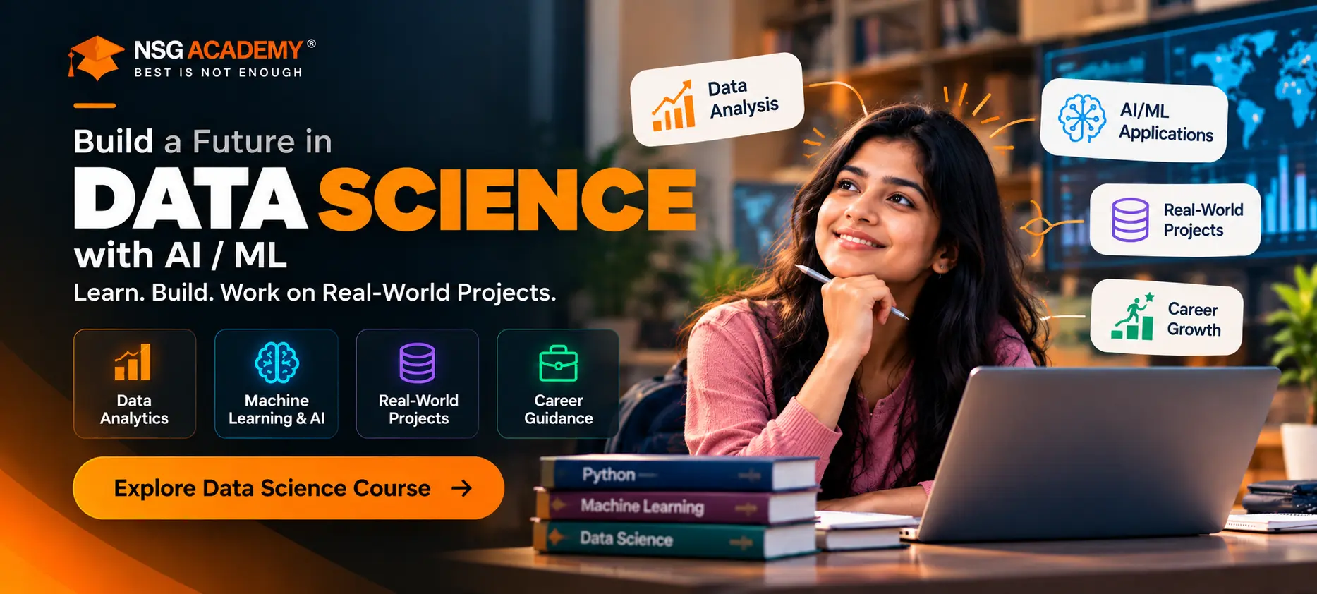 NSG Academy Data Science with AI / ML — data analytics, machine learning & AI, real-world projects and career guidance