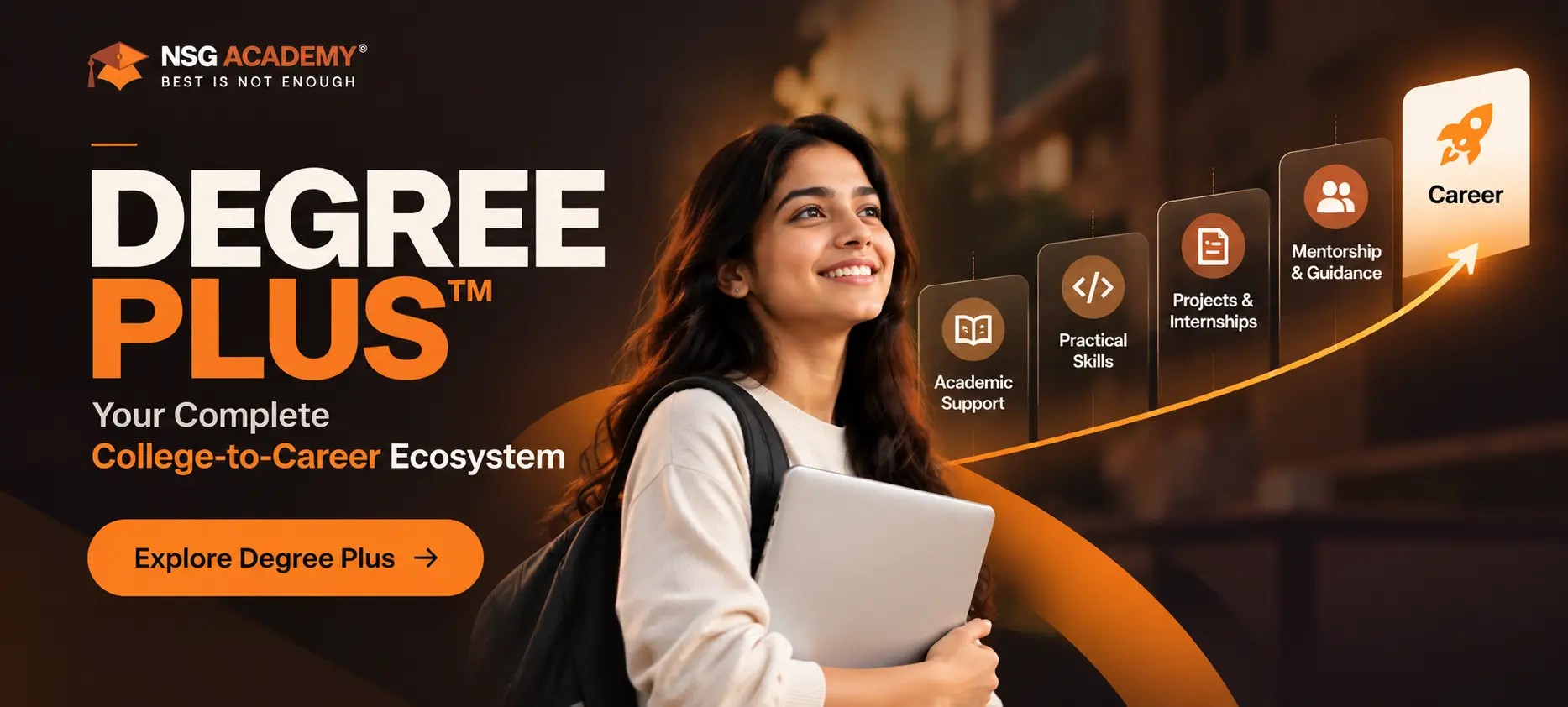 Degree Plus™ by NSG Academy — academic support, practical skills, projects & internships, mentorship and career