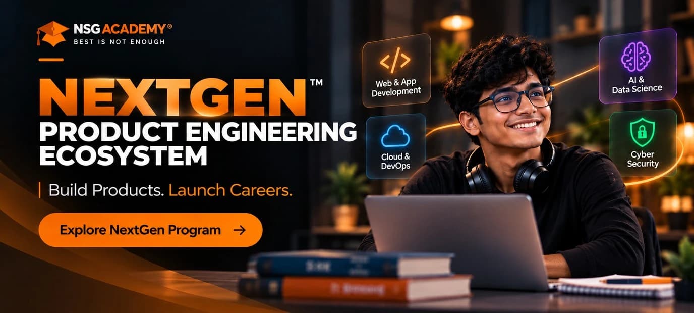 NSG Academy NEXTGEN™ Product Engineering Ecosystem — build products, launch careers: web & app, cloud & DevOps, AI & data science, cyber security